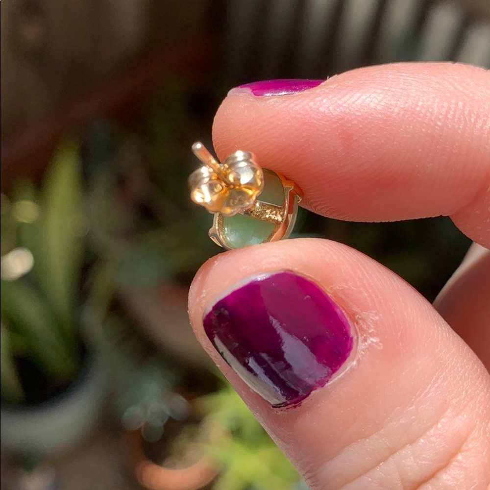 14K Gold Jade Earrings - Picture 4 of 5